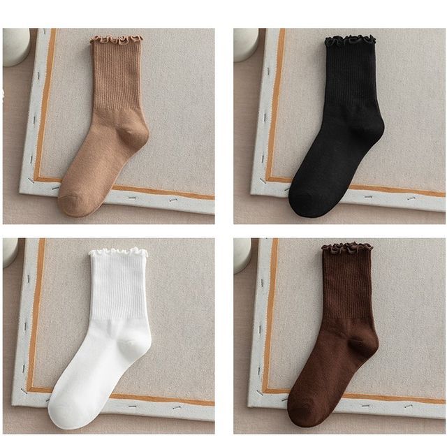 Frill Trim Plain Socks Set