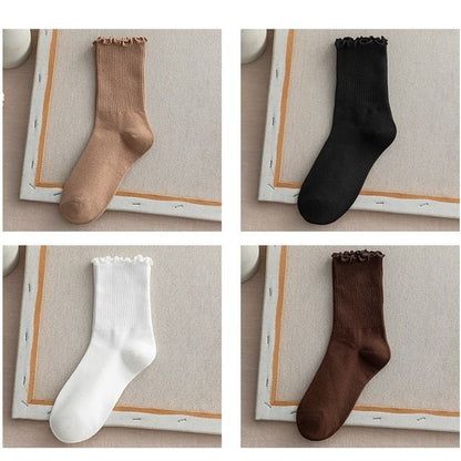 Frill Trim Plain Socks Set