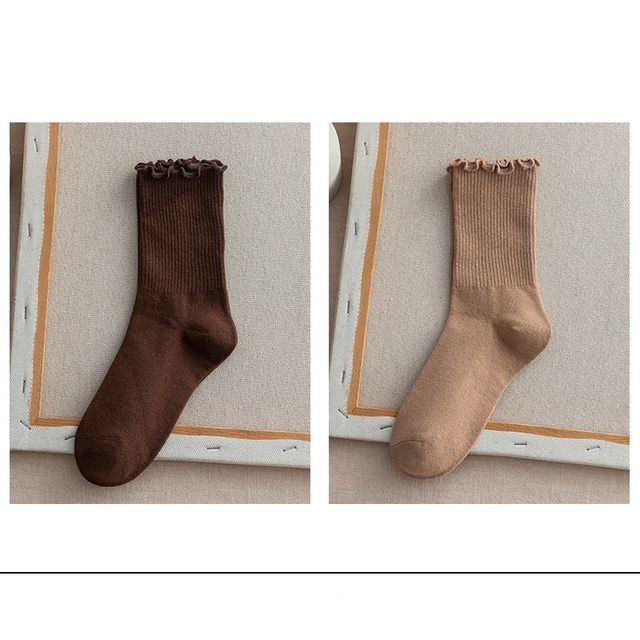 Frill Trim Plain Socks Set