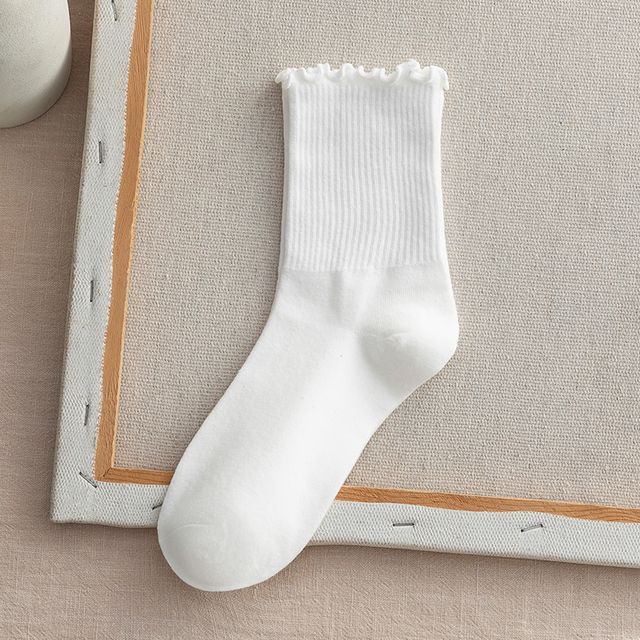 Frill Trim Plain Socks Set