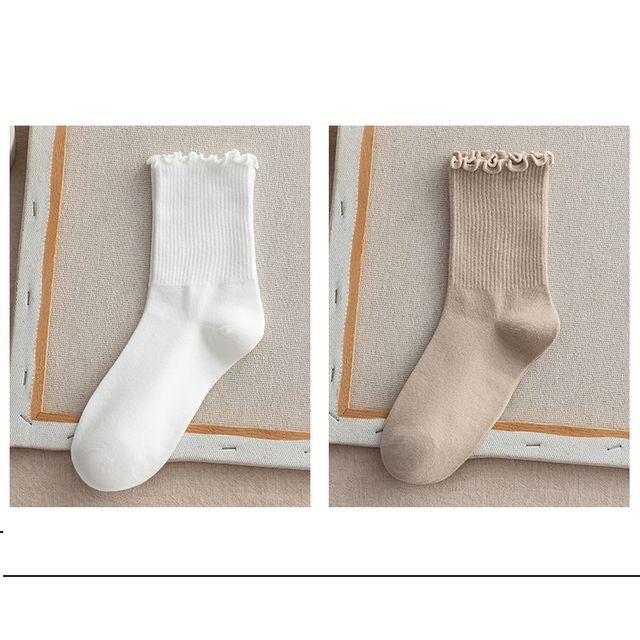 Frill Trim Plain Socks Set