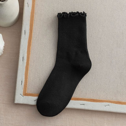 Frill Trim Plain Socks Set