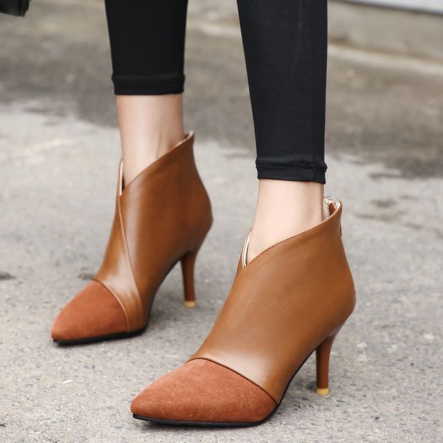 Stiletto Boots Cap Toe Ankle Heel