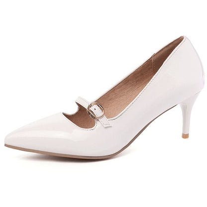 Pointed Toe Mary Jane Kitten Heel Pumps