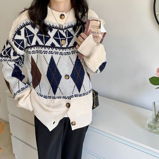 Pattern Loose-Fit Cardigan