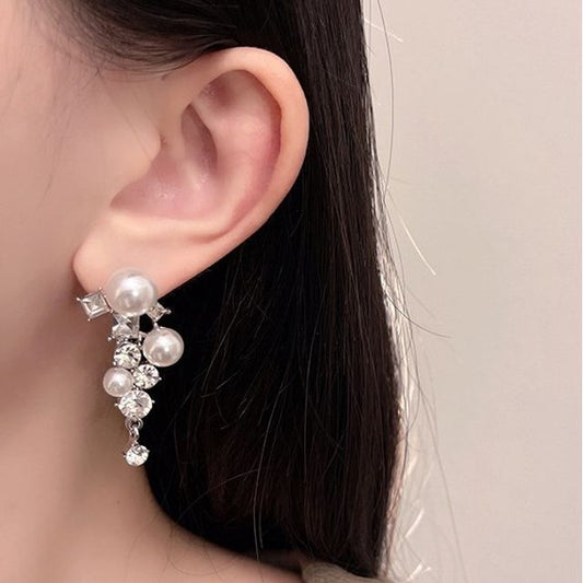 Pearl Earring Faux Rhinestone Drop