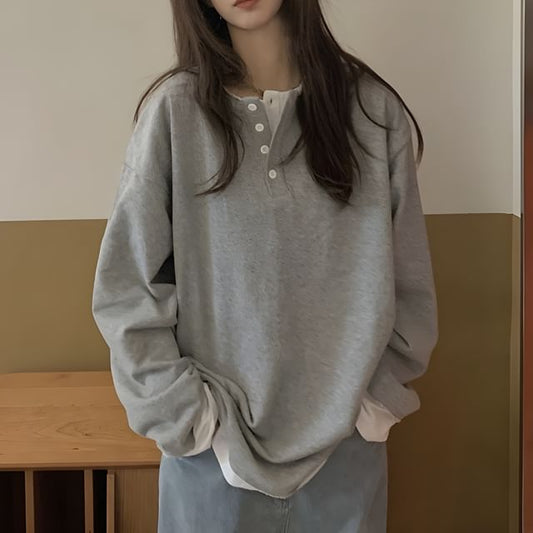 Mock Henley T-Shirt Two-Piece Long-Sleeve