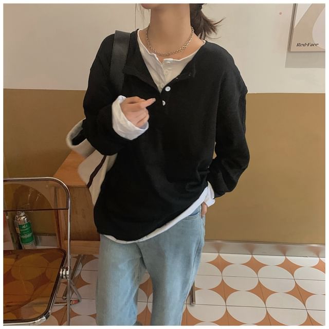Mock Henley T-Shirt Two-Piece Long-Sleeve
