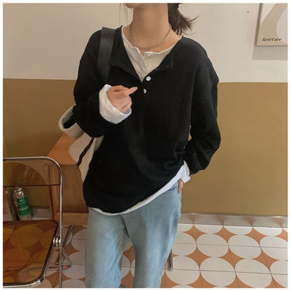 Mock Henley T-Shirt Two-Piece Long-Sleeve