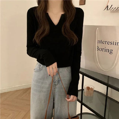 T-Shirt Notch Long-Sleeve Neck Plain