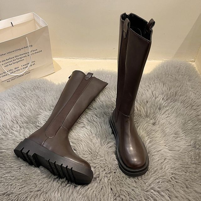 Faux Chelsea Tall Platform Leather Boots
