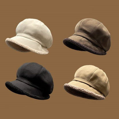 Faux Shearling Trim Beret