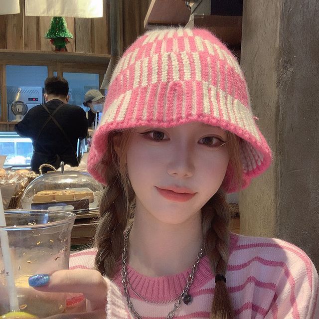 Knit Striped Hat Bucket