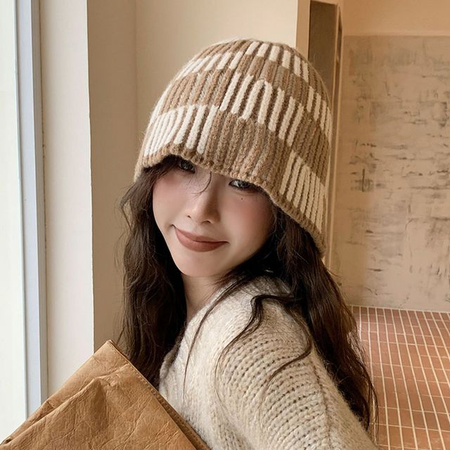 Knit Striped Hat Bucket
