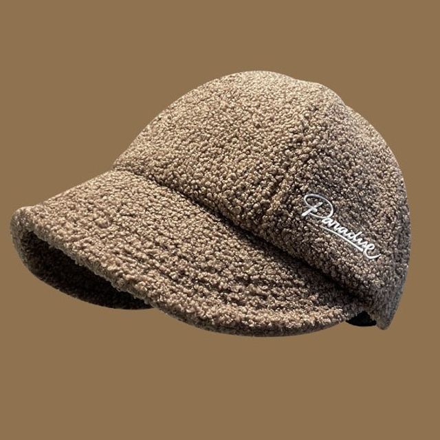 Shearling Cap Faux Letter Embroidered