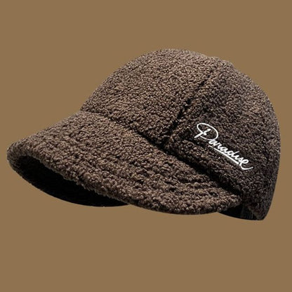 Shearling Cap Faux Letter Embroidered