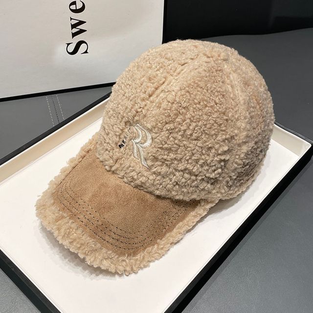 Cap Shearling Faux Embroidered Letter