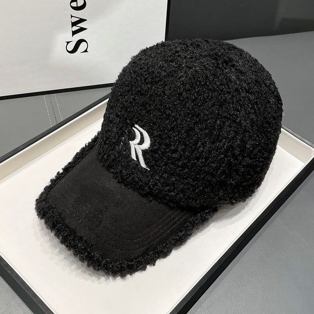 Cap Shearling Faux Embroidered Letter