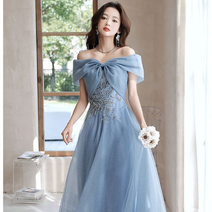 A-Line Gown Evening Off-Shoulder Sequin Midi / Dress