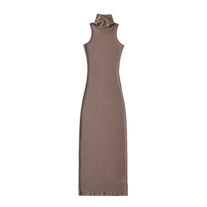 Slim-Fit Turtleneck Plain Sleeveless Dress