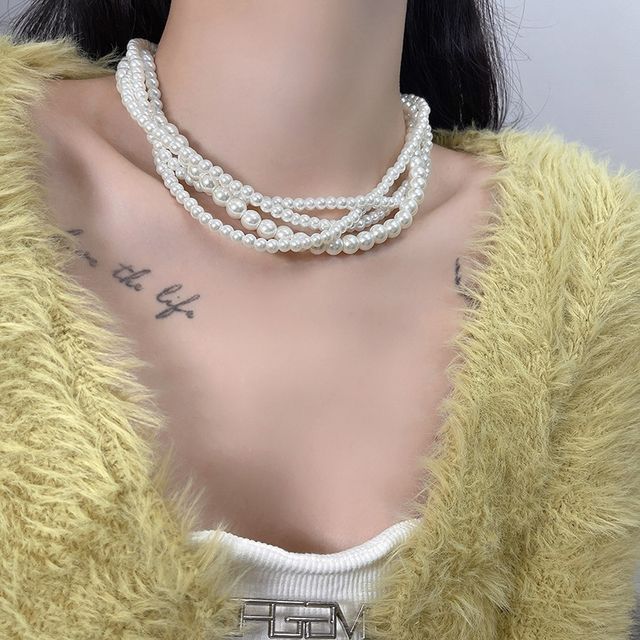 Layered Faux Pearl Choker