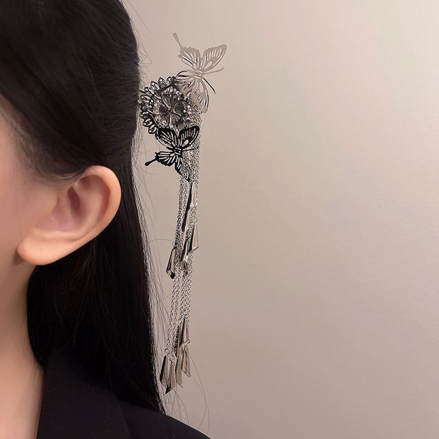 Hair Alloy Fringed Butterfly Stick