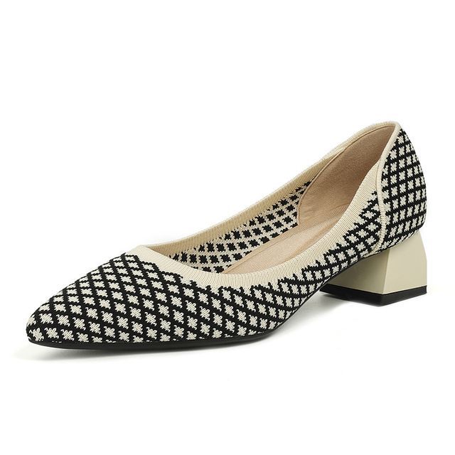 Woven Block-Heel Pointed Pumps