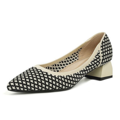 Woven Block-Heel Pointed Pumps