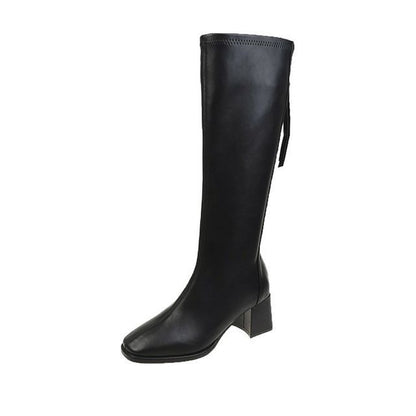 Faux Tall Block-Heel Leather Boots