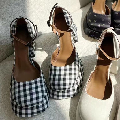 Strap Pumps Block-Heel Square-Toe Ankle