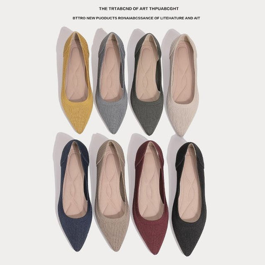 Low-Heel Knit Pumps Pointed
