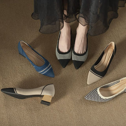 Woven Block-Heel Pointed Pumps
