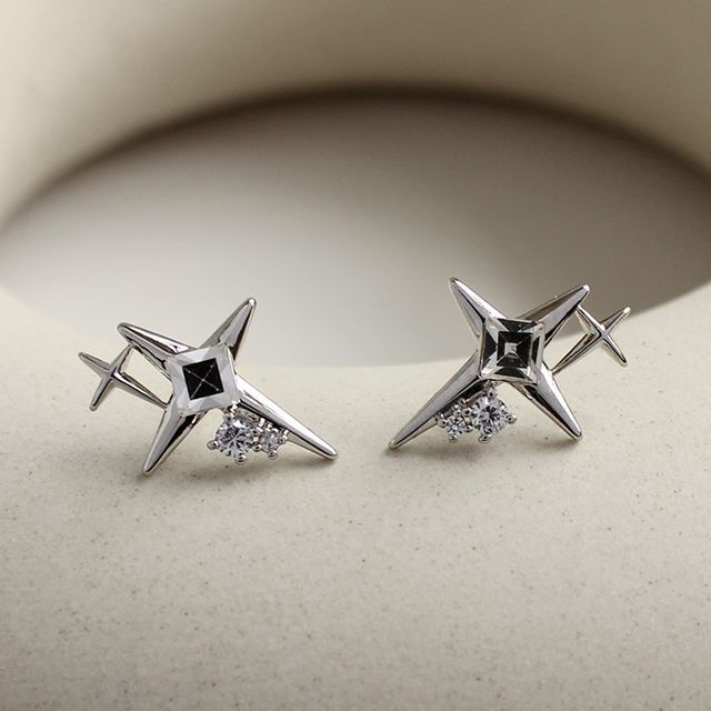 Earring Star Rhinestone Alloy