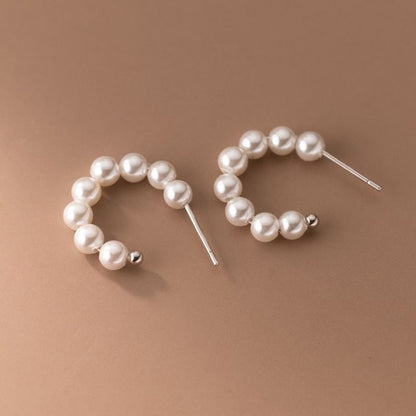 Faux Pearl Sterling Silver Open Hoop Earring