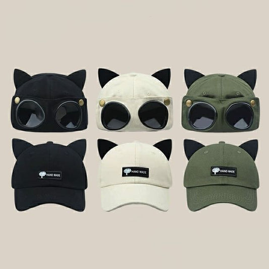 with Ear Aviator Cap Baseball Cat Goggles