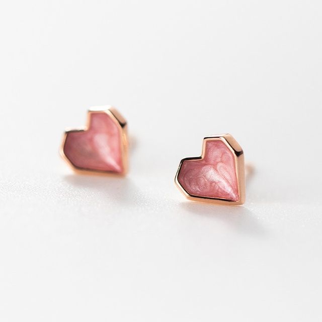 Geometric Heart Glaze Sterling Silver Earring