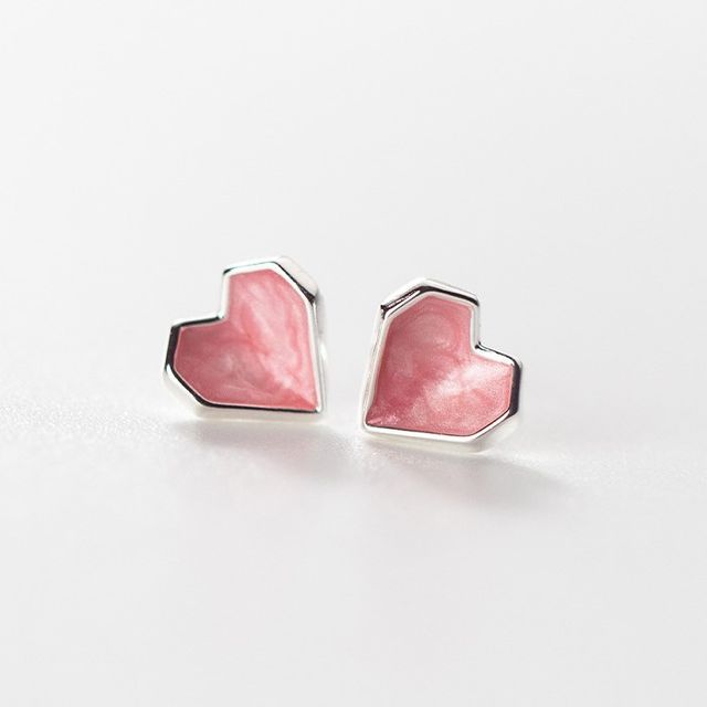 Geometric Heart Glaze Sterling Silver Earring