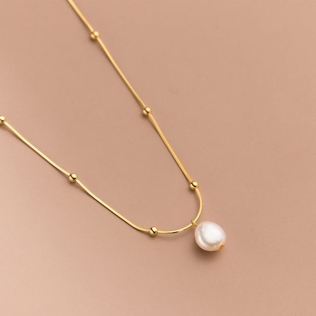 Faux Pearl Pendant Sterling Silver Necklace