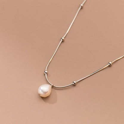 Faux Pearl Pendant Sterling Silver Necklace