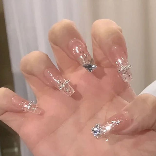 Rhinestone Butterfly Pointed Nail Tips