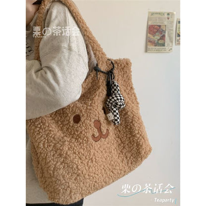 Cartoon Embroidered Fleece Tote Bag