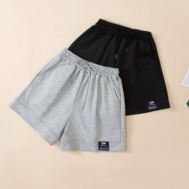Plain High Shorts Waist Applique Label