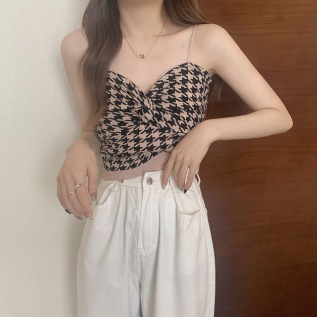 Cami Knotted Houndstooth Top