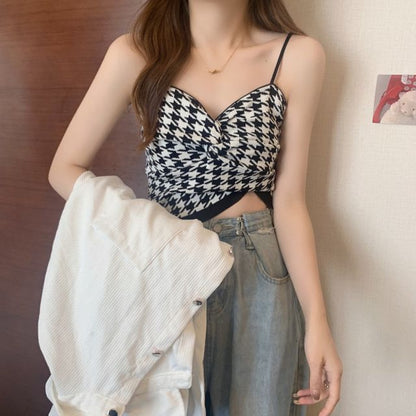 Cami Knotted Houndstooth Top