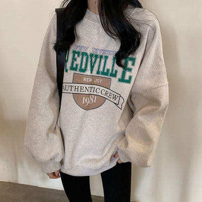 Crew Sweatshirt Lettering Oversized Neck