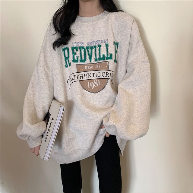 Crew Sweatshirt Lettering Oversized Neck