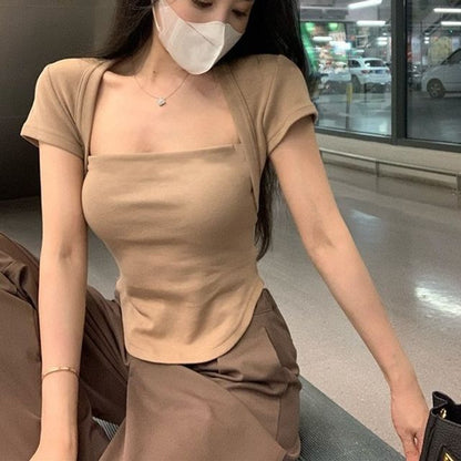 Plain Short-Sleeve T-Shirt Square Neck