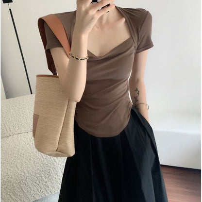 Plain Short-Sleeve T-Shirt Square Neck