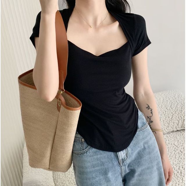 Plain Short-Sleeve T-Shirt Square Neck