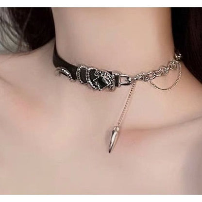 / Chained Leather Choker Bracelet Faux